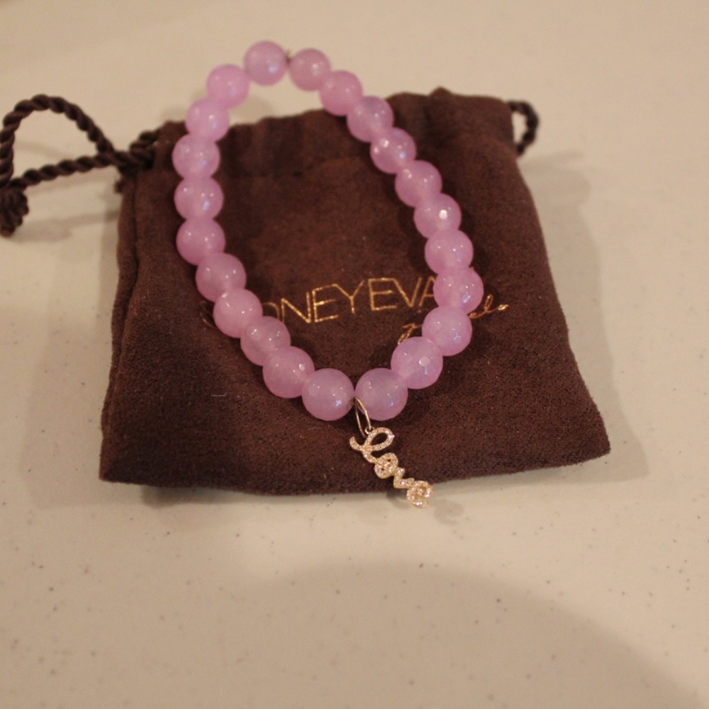 Sydney Evan 14K and Script Diamond Love Lilac Quartzite Bead Bracelet